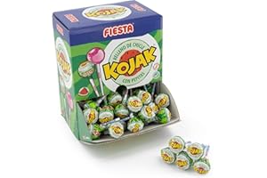 FIESTA Kojak - Sabor Sandía - Con Pepitas de Azúcar - Caramelo con palo relleno de chicle - Caja de 100 unidades
