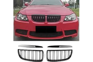 Haoyijiahui E90 E91 Griglia Nera Lucida Sportiva Doppia Barra per BMW Serie 3 E90 E91 Touring 2005 2006 2007 2008 (For 3er E90 2005-2008)