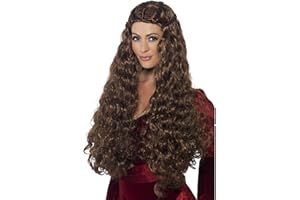 SMIFFY'S Smiffys Peluca de Princesa Medieval, Marrón, Extra Largo, con Trenzas Halloween