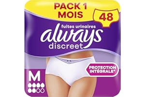 Always Discreet, 48 Culottes Incontinence Femme, Normal 5 Gouttes, Sous-Vêtements Taille M, Blanc, Protection Très Absorbante pour Fuites Urinaires Importantes ou post accouchement, Pack 1 Mois