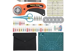 Acemall Rotary Cutter Set 96 PCS Quilting Kit 45mm Fabric Cutters Set with 5 Extra Cutters A4 Cutting Mat Acrylic Quilting Ruler, Perfect Set for Cutting Fabric, Paper, Leather, Cloth