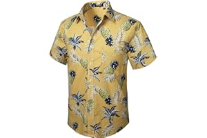 HISDERN Hommes Funky Hawaïenne Chemises A Manches Courtes Poche Avant Vacances Ete Aloha Imprimé Plage Casual Hawaii Chemise S-2XL