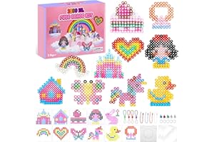 EOPUOZS 1200 Perline da Stirare Grandi da 10 mm, 10 Colori Kit Creativo Fai da Te, con 1 Base Quadrata, 11 Modelli, 3 Carta da Stiro, Set di Perline Creative per Bambini dai 3 Anni