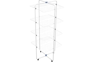 GIMI Vip 4 Stendibiancheria a Torre, Stendino Verticale, da Pavimento, per Box Doccia, 4 Livelli, Spazio di Stenditura 40 m, con Ruote, Acciaio, 70.5 x 70.5 x 168 cm