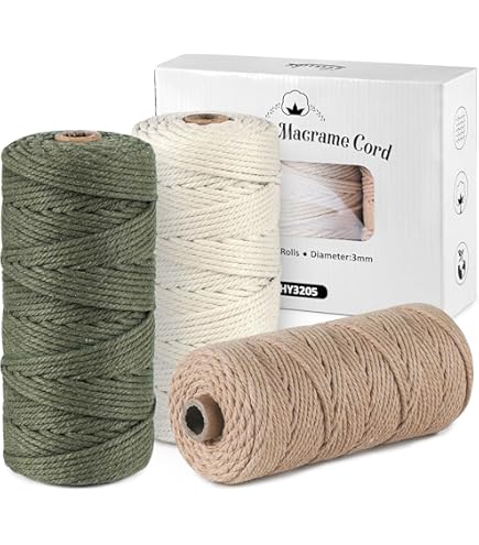 OurTop Corde Macramé 5mm X 205m, Fil Macramé Macrame Corde Pour Bricolage, Artisanat, Tapisserie, Décoration Boho(Beige