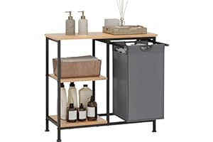 EUGAD Estanteria de Baño con Cesto para Ropa Sucia, Saco Extraíble, Mueble Lavandería de 3 Niveles, Cesta Ropa Sucia de Tela Oxford 31 L, 70x30x65 cm