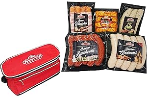 MEISTER'S Dresdner Bratwurst Grillpaket Berner Würstchen mit Emmentaler Käsegriller Gourmet Bratwurst mit Spinat, Rauchwurst mit Gratis Grill Zubehör Kühltasche