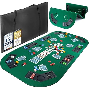 Tapis De Poker Bullets Playing Cards Vert Pliable 180x90 Cm - Surface Pro Rectangulaire Pour Table De Poker Texas Hold'em