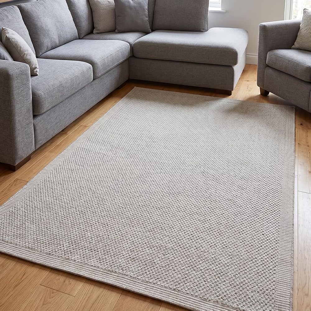 Aden Sisal Plus Hasır Dokuma Halı | Kaymaz Tabanlı Mutfak Halısı|Leke Tutmaz Halı |Bordürlü Modern Salon Halısı | Bej-Krem | 100 x 300 | Model EB455