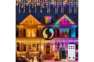 BESCOST Luci di Natale da Esterno Cascata 10m 400led Bianco Caldo e Colorate, Tenda Luminosa Natale con RF Telecomando,11 Modalità, Prolungabile,3 Timer, Luci Natalizie per Balcone Tetto Terrazza