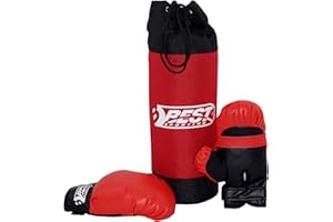 B BEST SPORTING Best Sporting Ensemble Sac de Frappe et Gants pour Enfant Rouge