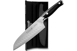 Cutluxe Santoku Coltello - 18cm Damasco giapponese AUS-10 Super Steel - Finitura Lama Martellata - Manico G10 - Serie Shinobi