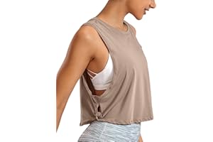 CRZ YOGA Damska Koszulka Sportowa Pima Cotton Workout Tank Crop Bez Rękawów Yoga Running Tops
