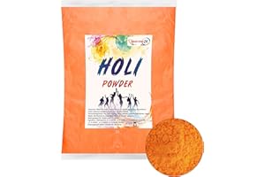 INDIAN STORE 24 Holi Gulal Pulver wasserlöslich Natural Festival Fotoshooting Rangoli Colors Regenbogen Powder holy farbbeutel Farbpulver Fotos Party Baby Shower (Orange 1kg)