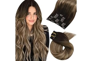 Moresoo Extension Cheveux Naturel Clip Invisible Remy Extension a Clip Cheveux Naturel Ombre Marron Foncé à Blond Foncé avec Blond Doré #4/10/16 50 cm 7 Pièces 120g