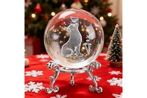 ZEERSHEE 3D Glass Crystal Ball with Stand 60mm - Cat Themed Figurine - Sympathy Gift for Cat Lovers
