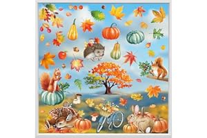 Hianjoo Jesienne naklejki okienne, liście klonu i zwierząt naklejki na okno z okazji Święta Dziękczynienia 9 liści 84 szt. dynia wiewiórka jeleń królik Eriz Home Decor biuro