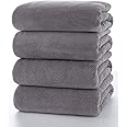 4 Piece Very Soft Microfiber Bath Towel Set for Bathroom Gym Beach Incredibly Absorbent Lightweight Quick Dry and Durable, 55" L x 27" W, 4 Pack Dark Grey