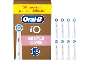 Oral-B Testine di Ricambio iO Gentle Care Bianche, 8 Testine di Ricambio per Spazzolino Elettrico Oral B, Rotonde Originali per Gengive Sensibili, Setole angolate per rimuovere la placca