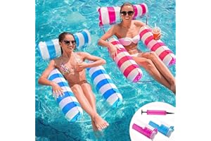 WELLXUNK Hamak do basenu, 2 sztuki, pływające krzesło do pływania, wielofunkcyjne nadmuchiwane krzesło 4 w 1, z pompką powietrza, nadmuchiwany hamak na wodę, nadmuchiwany hamak basenowy dla dorosłych i dzieci