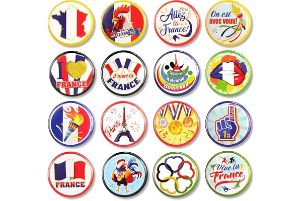 DPKOW 32pcs Pin's Broches France Supporter Equipe Accessoires, Badges pour Sports France Fans Drapeau Goodies Cadeau Souvenir Gadget