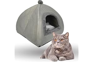 Crea Caty - Cuccia per gatti Morbida Calda Lettino casa Letto Igloo Interno casetta cuccetta Chiusa per Gatto, Cani Piccoli, lettino Cuccioli.Nicchia nido per Gatti. (GRIGIO FUMO)