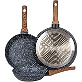 wellhouse 3PCS Non Stick Frying Pan Set Saute Fry Pan Granite Skillet Egg Omelette Pans Heat-Resistant Handle Nonstick Pots a