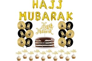 BUY BY BROTHERS Hajj Mubarak Deko, Hajj Dekorations Set, 11x Folienballons, 1x cake topper, 10x cupcake topper, 12x Ballons (Hajj L)
