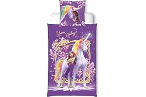 MTOnlinehandel Bettwäsche Unicorn Academy 135x200 - Kinder Geschenkidee, 1x Kissenbezug 80x80 + Bettbezug 135x200, mit Reißverschluss - Sophia & Wildstar