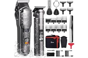 Hatteker Tondeuse à cheveux professionnelle pour hommes Set de tondeuses à barbe et à cheveux T-Blade Trimmer lavable Kit d'entretien sans fil Tondeuse à nez et à corps Tondeuse Cheveux et Barbe Set
