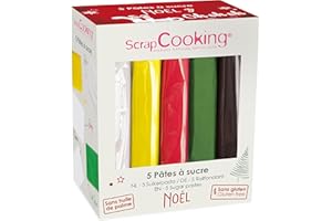 ScrapCooking - Lot de 5 Pâtes à Sucre Blanc, Jaune, Rouge, Vert, Marron - 5 x 80g - Pour Gâteaux Bûches Pâtisseries Noël - Sans Gluten & Sans Huile de Palme - 7257