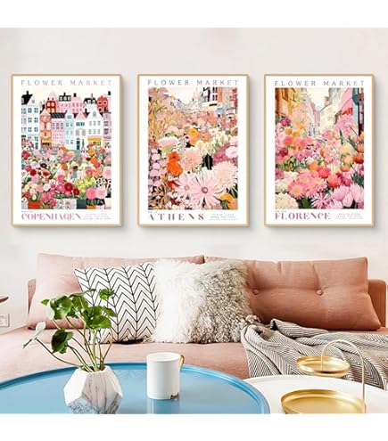 AQCQDQ Flower 3er Poster Set Rosa | 50x70cm Blumen Bilder | Dopamin Decor Ohne Rahmen