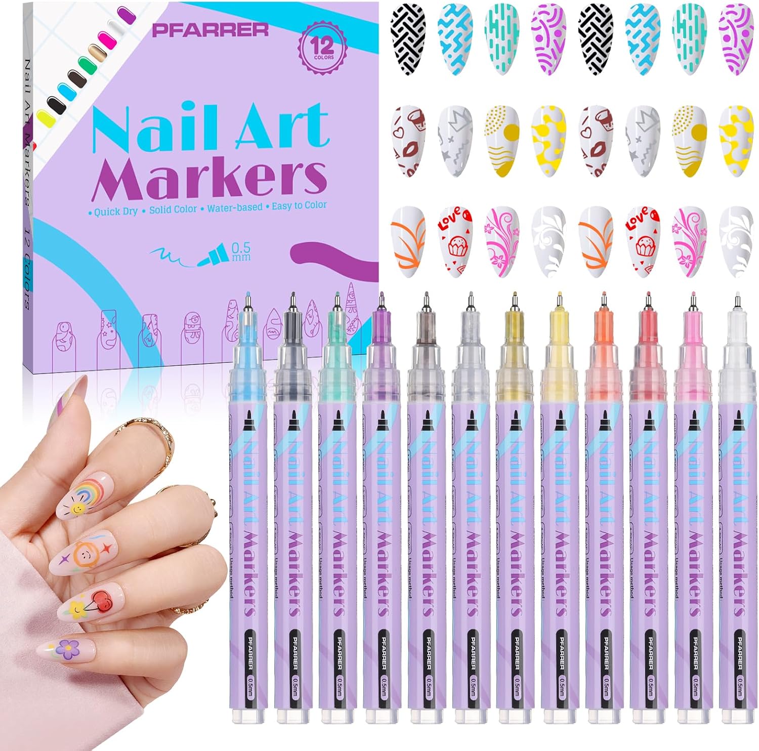 12 colores 3D esmalte de uñas Set de lápices de uñas DIY línea arte de uñas graffiti lápiz de puntos para pintar, delineador de uñas, pincel para DIY Nail Art (1 juego-12 unidades) -TA640-12
