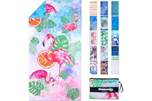 ‎WINTHOME Winthome Strandtuch Wendbar - Strandtuch Mikrofaser Leicht Schnelltrocknend, Strandhandtuch Groß Sandfrei, für Damen Herren Reise Urlaub Schwimmen Campin, mit Tasche (Flamingo,180x90cm, 1 Pack)
