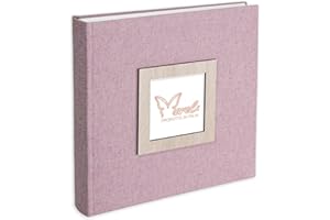 Mareli Album Fotografico 31X31 80 pagine con velina Copertina in tessuto di Lino Rosa con portafoto in legno in copertina