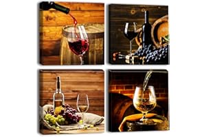Artscope 4 Parties Impression sur Toile - Vin Romantique Impression sur Toile Décoration Murale pour Chambre Peintures à l'huile pour Maison Bain Salon Chambre 30x30CM