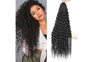 Auxemuen 8 opakowań Pre Looped Brazilian Micro Kinky Curly Crochet Hair 76 cm Afro Ocean Wave Curly Crochet Braiding Hair Extensions Deep Wave Syntetyczne Mini Senegalese Twist Braids (1B)