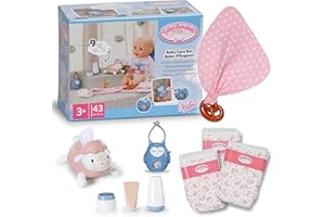 Baby Annabell Baby Care Set - 7-piece doll accessories set - Incl. nappies, tissue dispenser, pretend cream & bottles, teething toy & owl game - For 36cm & 43cm dolls - Suitable for children aged 3+