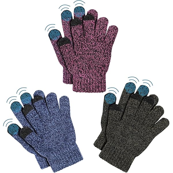 Guanti In Pile Per Bambini | 3 Paia | Taglia 8-12 Anni | Nero, Grigio, Blu Scuro | Caldi E Morbidi