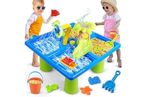 TERRAMUS 4 en 1 Mesa de Agua para Niños, Juego de Juguete de Mesa de Arena y Agua, 24 Piezas de Accesorios para Mesa Sensorial, Juguetes de Verano al Aire Libre para Niños y Niñas de 3 4 5 6 años
