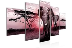Runa Art - Tableau Afrique L'Éléphant 200 x 100 cm 5 Parties XXL Decoration Murale Dessin Gris Rose 007651c