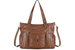 BAIGIO Grand Sac a Main Femme Cuir PU Vintage, Cabas Femme avec Multipoches, Sac Bandoulière Fourre Tout Femmes, Sacs Portés Épaule Tendance pour Cours Lycee, Shopping, Travail, Voyage