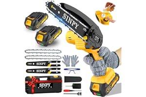 SINPY Mini Chainsaw Cordless, 6 Inch Electric Power Chain Saw with 2 Batteries & 2 Chains, Small Chainsaw with Safety Lock for Tree Trimming, Garden, Wood Cutting Gift for Men Dad Husband Fathers 2025