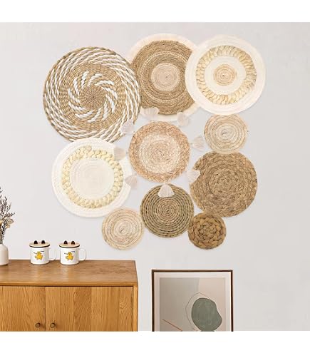 APEX Lot de 7 Panier Mural Bohème à la Main Decoration Murale en Rotin Osier pour Chambre à