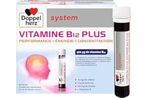 Doppelherz system VITAMINE B12 PLUS, Complément alimentaire, Liquid ,Performance, Énergie et Concentration, Goût Orange et Pamplemousse, 30 flacons de 25 ml