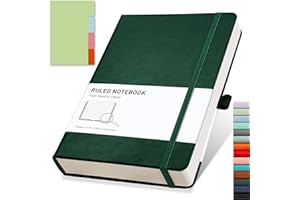 RETTACY Lined Journal Notebook - A5 Note Book Hardcover Notepad 192 Numbered Pages for Writing,100gsm Lined Paper, Leather Hardcover, for Women Men Work Office School,14.5 x 21cm - Green