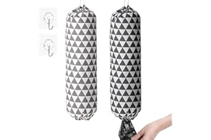 VOKMON 2 Pieces 23.2 x 9 Inch Plastic Bag Holder Plastic Bag Tidy Carrier Bag Dispenser Holder Carrier Bag Holder Grocery Bag Dispenser Hanging Storage Bag for Kitchen with 2 Adhesive Hooks (Black Grey)