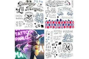 ADELANE HQ Tattoos Temporary Halloween - 13Sheets Joker Temporary Tattoos for Suicide Squad Costume Joker Smile Hand Mouth Damaged Fake Tattoo Stickers Masquerade Cosplay Party Accessories Makeup