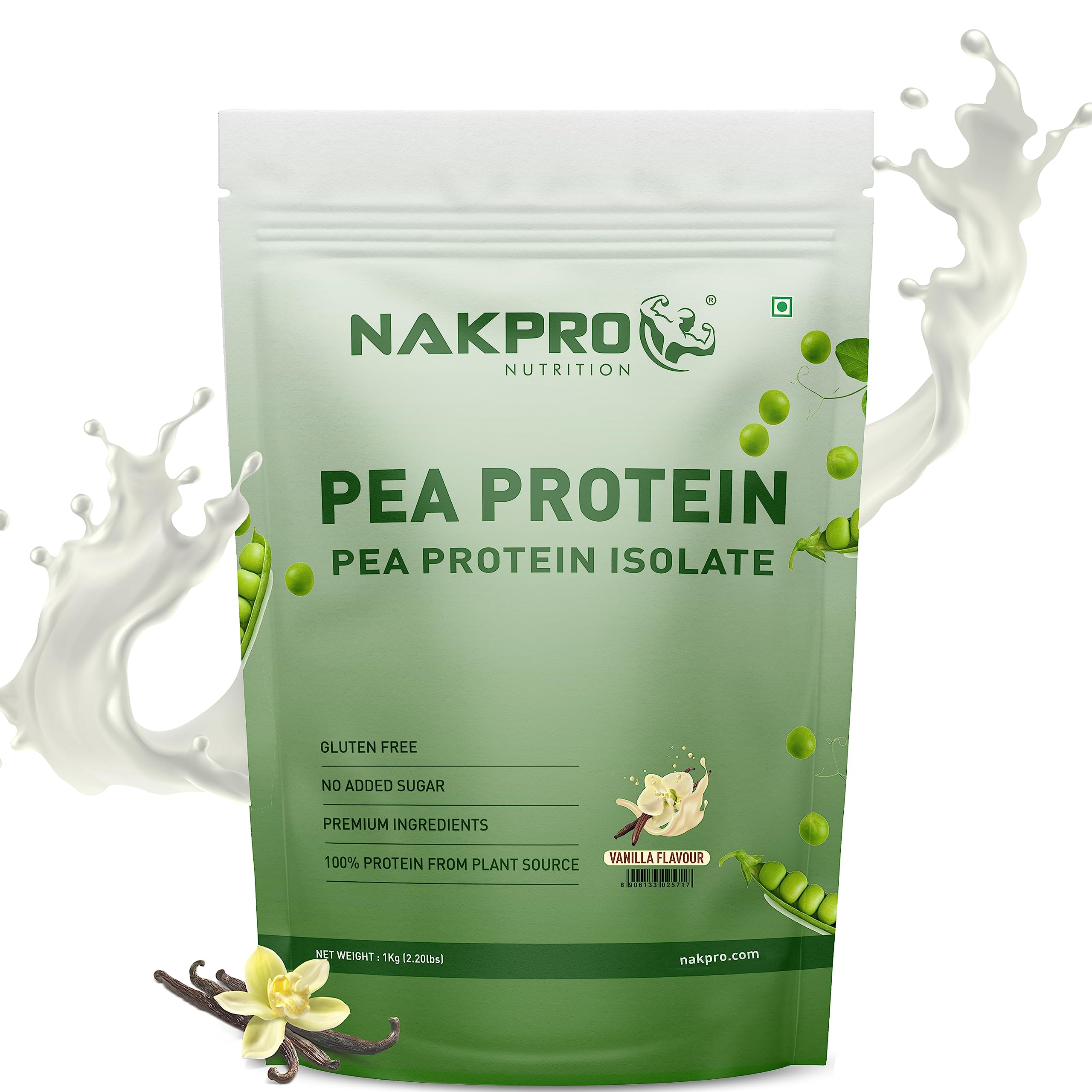 NAKPRO 100% Pea Protein Isolate | 26.03g Protein, 4.94g BCAA | Plant-Based Vegan Protein Powder | Added Minerals, Non GMOs &