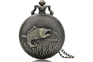 Designer Inspirations Boutique ® Fish/Fishing/Angling 3D Bronze Effect Antiqued/Vintage Case Men's Quartz Pocket Watch Necklace - On 32" Inch / 80cm Chain